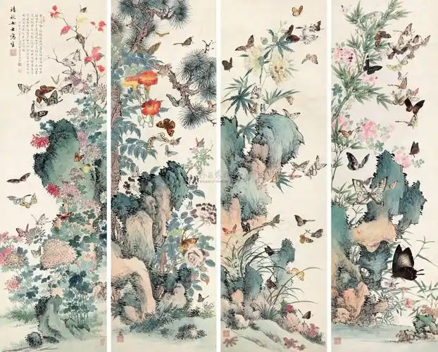 0836 百蝶图 镜心 设色纸本