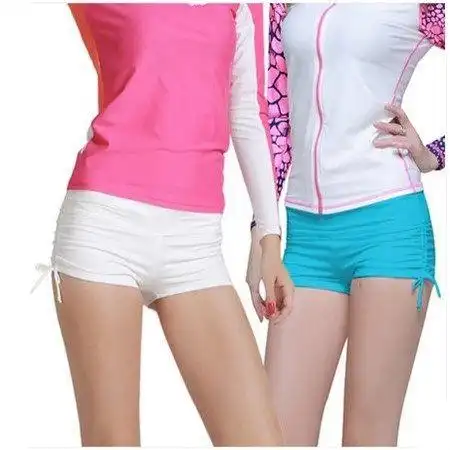 新款平角泳裤保守双层游泳裤温泉沙滩裤莱卡女冲浪浮潜泳裤8014