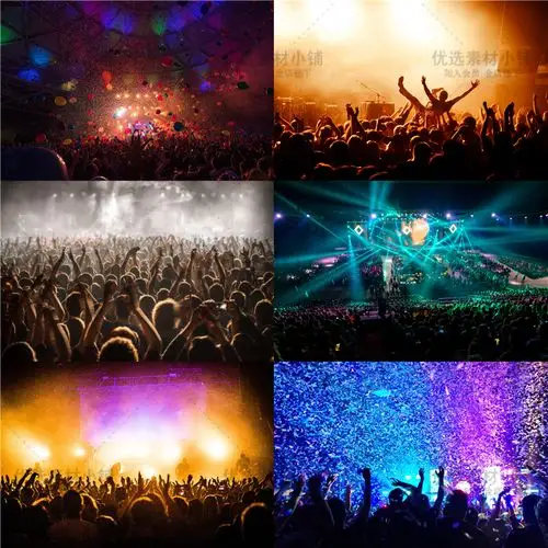 高清聚会演唱会挥手欢呼狂欢人群舞台灯光后期背景设计合成素材
