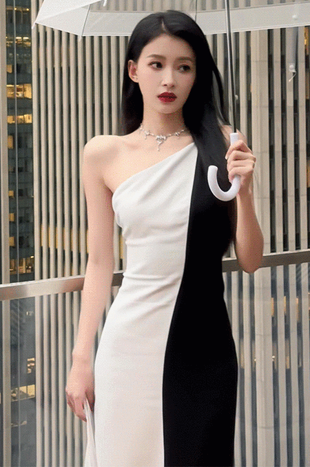 孙怡看秀生图状态##孙怡黑白双切长裙