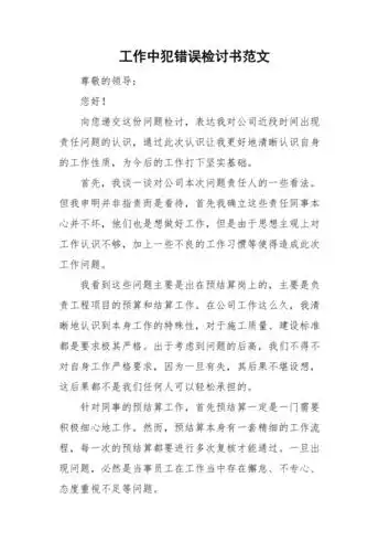工作中犯错误检讨书范文doc