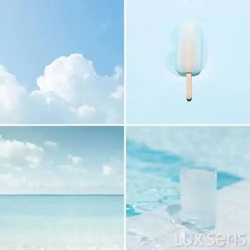 它就是——冰蓝色,一种高明度低饱和度的浅蓝色,自带冰川流水一样清透