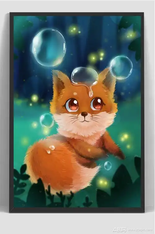 唯美卡通梦幻森林动物插画