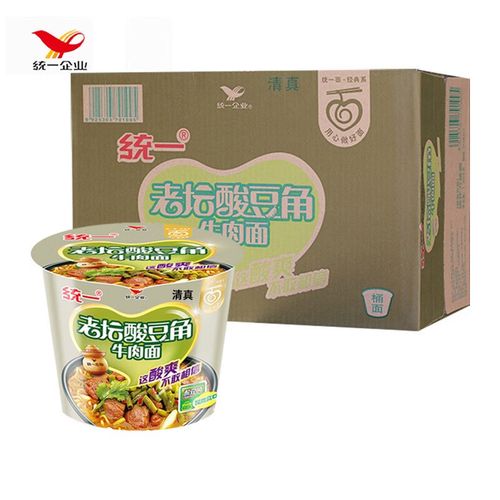 统一食品方便面清真老坛酸豆角牛肉面*12桶夜宵速食泡面整箱桶装 老坛
