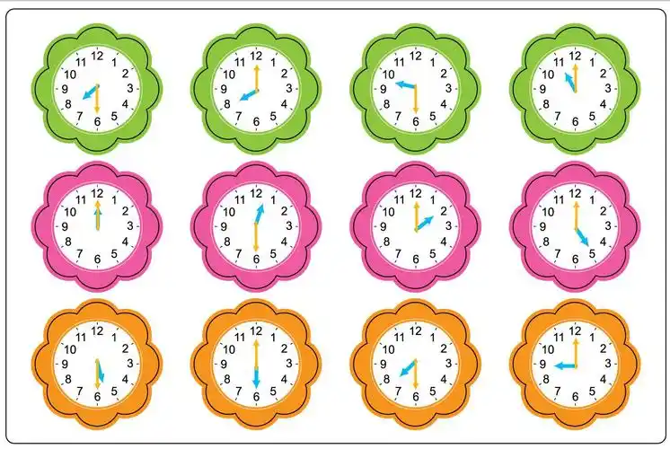 放在显示相同时间的《儿童健康作息时间表》上,并认读时钟显示的时间