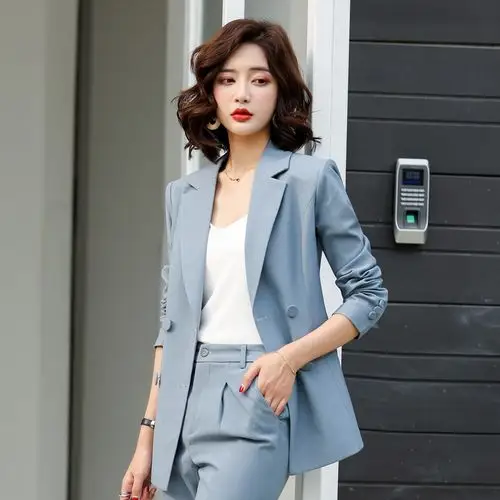 依丽兴职业装女装套装的优惠券大全—网红中袖西装套装女春秋时尚韩版