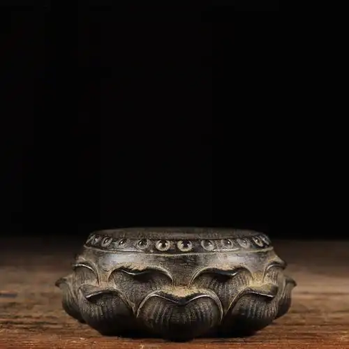 仿古石雕天然青石手工雕刻莲花石鼓底座壶承中式复古陈设茶席摆件