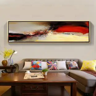 横幅 客厅抽象油画纯手绘赵无极卧室装饰画横幅厚油肌理红火吉祥 大洲