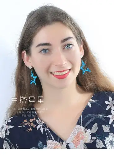 新光饰品大五角星耳环女修饰脸型时尚气质星星吊坠大气夸张耳坠