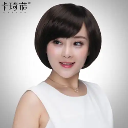 卡琦诺真发假发女短发短直发假发真人发丝时尚假发套逼真自然修脸