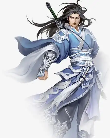 蓝衣潇洒剑客古风手绘游戏