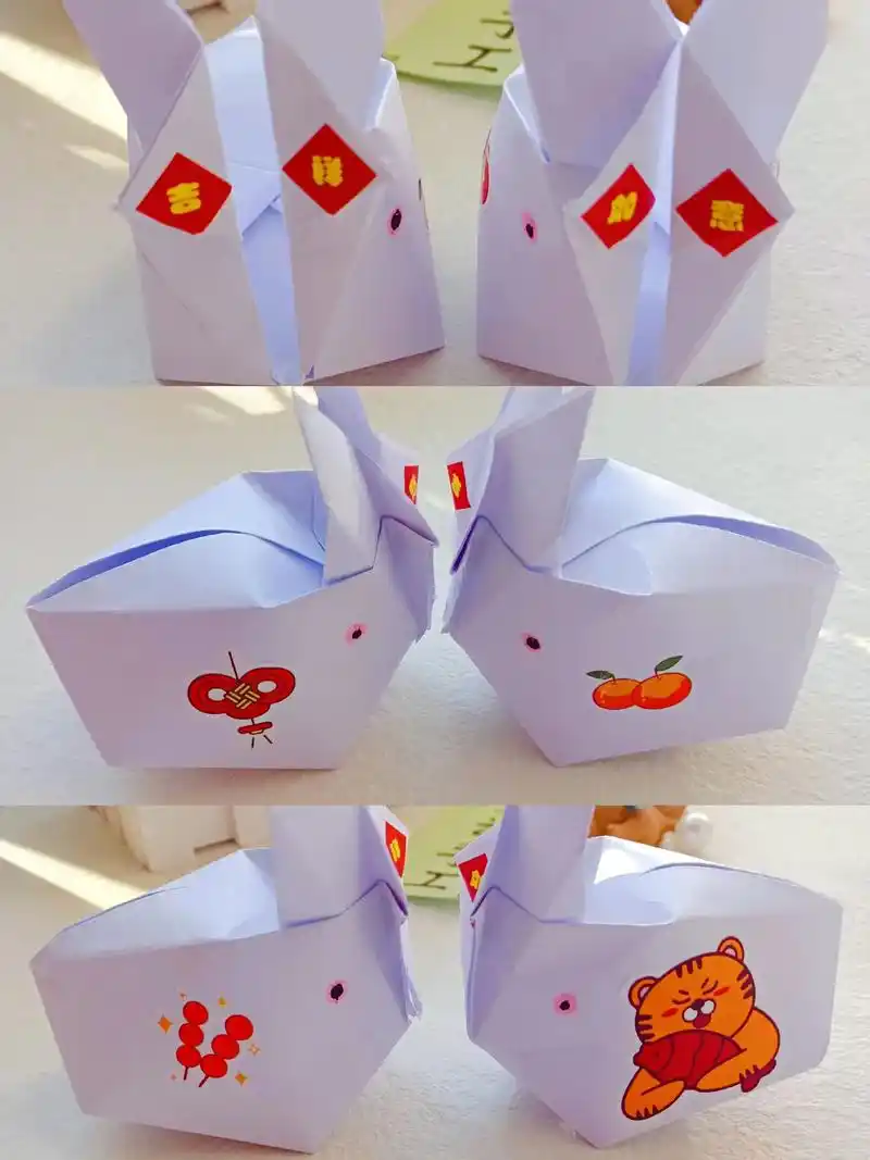 新年第一个兔子手工折纸灯笼.#过年手工 #小兔灯笼#小兔折纸 - 抖音