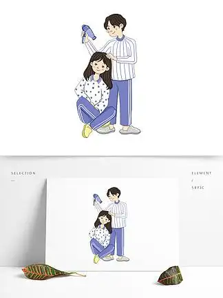 手绘设计164144卡通手绘帮女朋友吹头发的男生3440公司里有时髦的男生