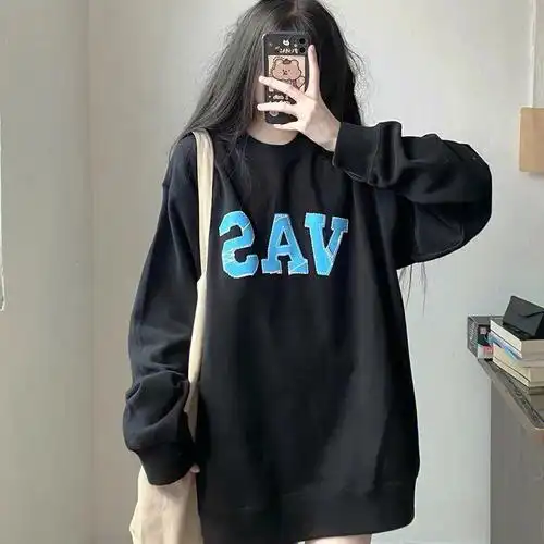 宽松hiphop圆领卫衣女bf慵懒风秋季2021新款