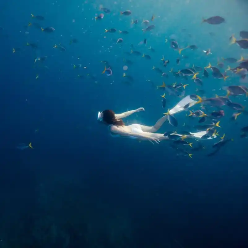 学习力很强的美女,可以自己潜水下潜五米,棒棒哒