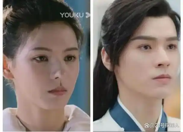 粉丝们率先把男女主的高清五官对比图都做出来了,说俩人眉眼相似,有