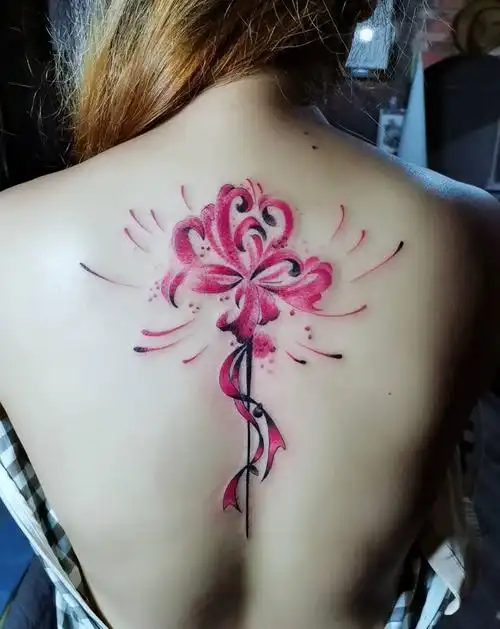 彼岸花纹身图片_背部水彩纹身图案(2)_四川省广元市纹身店-生竹刺青