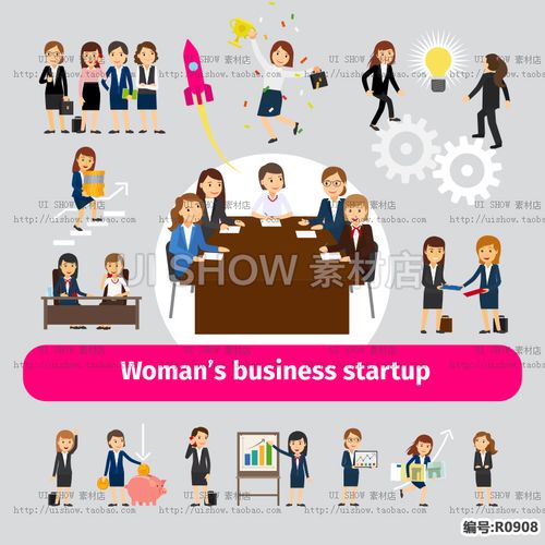 卡通商务公司职场女性强人上班办公白领精英开会主管人物矢量素材