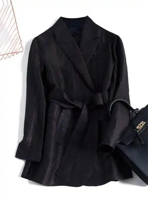 2021新品香云纱龟纹手工定制 重磅真丝莨绸西装外套g92023