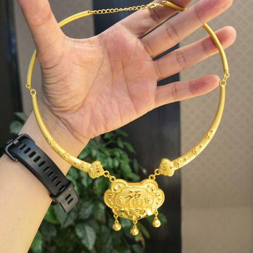 3d硬金福字葫芦锁项圈黄金儿童女款宝宝满月周岁生日礼物足金999