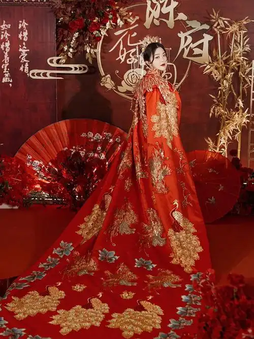 凤冠霞帔整套婚纱凤冠霞帔秀禾服新娘新款皇后披风大拖尾结婚中式婚礼