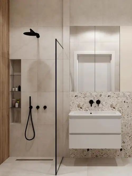 小户型奶白色的卫生间浅色系的现代极简风