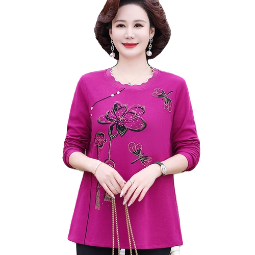 春秋打底衫t恤2024新款加肥特大码200斤胖妈妈春装中老年女装长袖