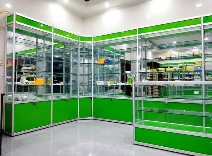 化妆品货架带灯箱西药柜药店柜子药品透明玻璃柜台医药诊所店铺展示架