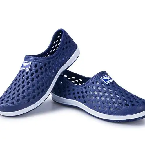 男士凉鞋塑料洞洞鞋男有跟一体包头夏天鞋镂空透气防滑沙滩涉水鞋蓝色