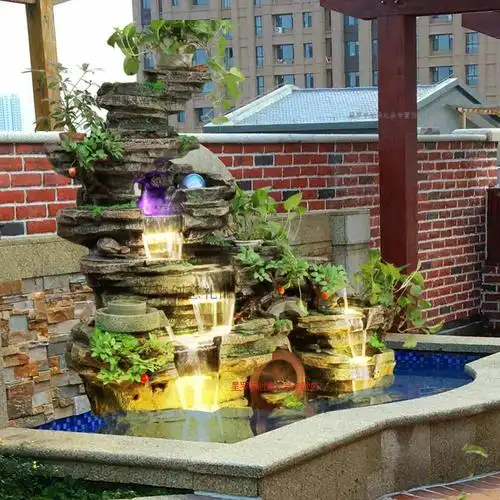 星罗宇创意 阳台楼梯拐角假山流水喷泉造景观庭院阳台办公装饰品山水