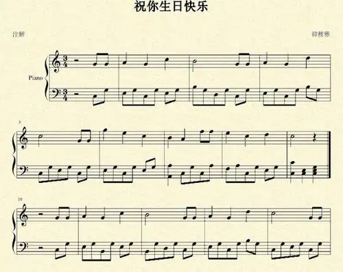 生日快乐钢琴曲谱