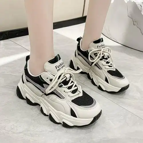 女款2024春秋新款子ins潮小白鞋休闲学生运动女鞋黑色厚底老爹鞋