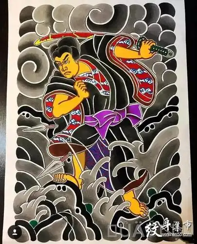 日式纹身手稿老传统版雾刹车印满背花臂花腿包臂素材