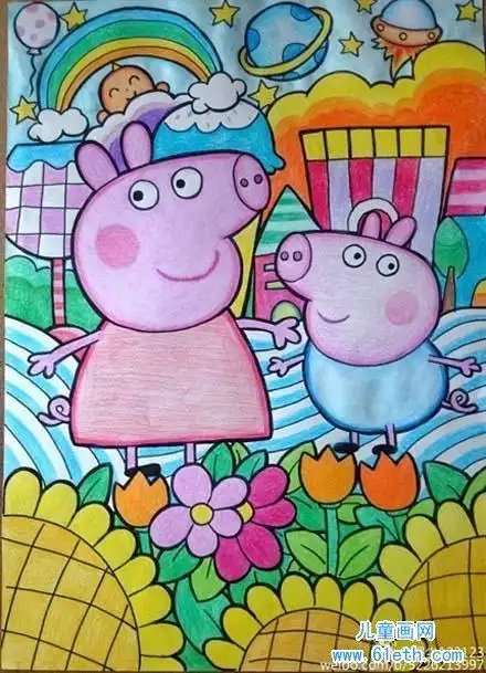 优秀的小猪佩奇儿童画教师范画作品欣赏