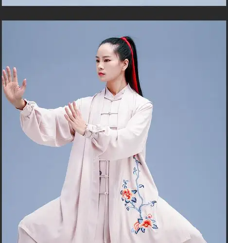 云太极服女武术服装春秋弹力棉练功服刺绣披纱太极拳服装三件套飘逸