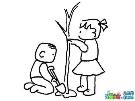 植树节简笔画大全-我们一起植树