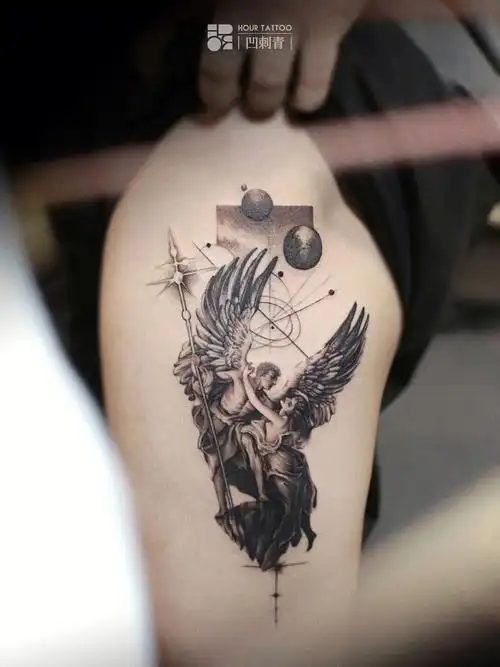 天使油画纹身单针写实宁波纹身