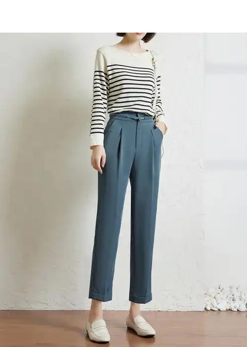 尚都比拉气质ol时尚流行色皮带通勤休闲直筒九分裤秋季新款裤子女