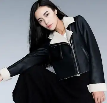 欧美极简大牌气质皮毛一体pu摇滚朋克夹克皮衣短外套