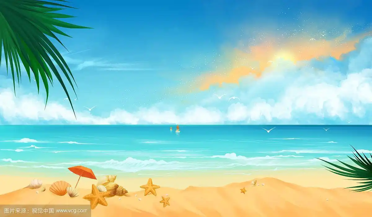 海边沙滩上的贝壳 夏天创意插画