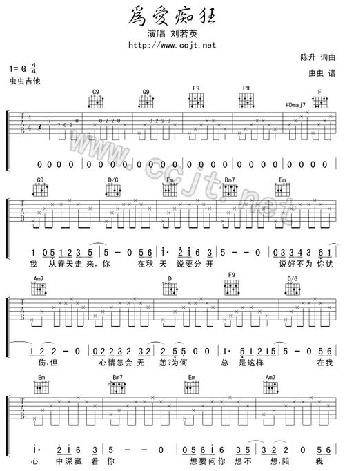 《为爱痴狂》吉他谱