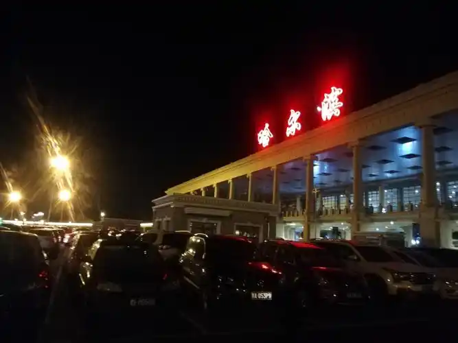 夜晚降落哈尔滨机场