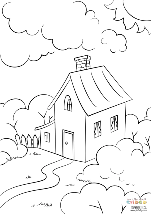 花园里漂亮的房子_建筑简笔画-简笔画大全