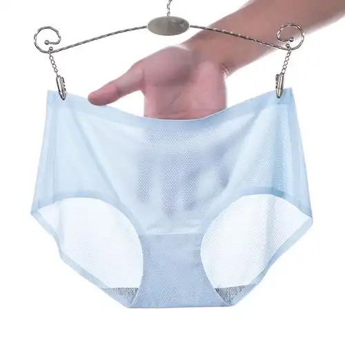 冰丝贴胶加大女士内裤一片式中腰提臀透气无痕性感三角裤少女内裤