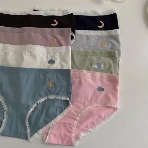 suntek夏季2020年新款韩版日系少女可爱刺绣中腰内裤女学生三角裤四条