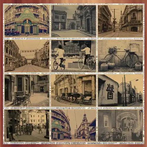 民国老上海建筑街景海报怀旧风情酒吧咖啡厅复古牛皮纸装饰墙画