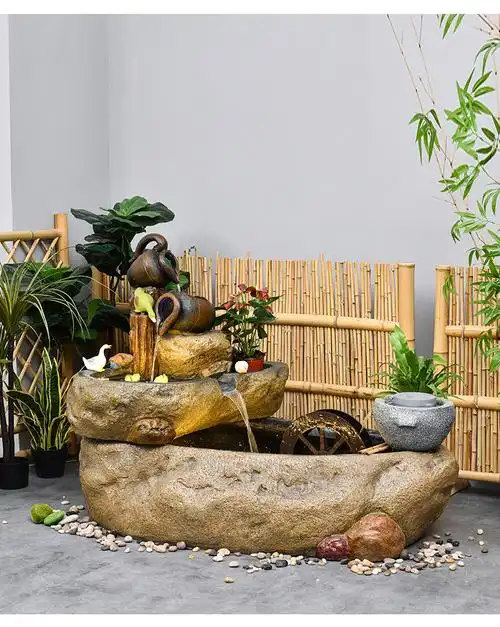 入户鱼池造景庭院花园阳台装饰品落地流水摆件假山喷泉水池循环水