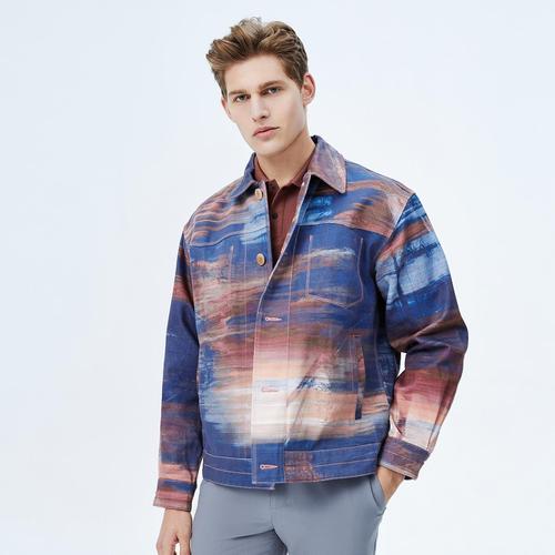 【棒球夹克款式】春季舒适保暖潮流印花牛仔夹克男士潮流