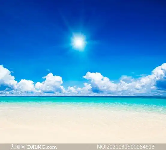 阳光下的海边沙滩景色摄影图片