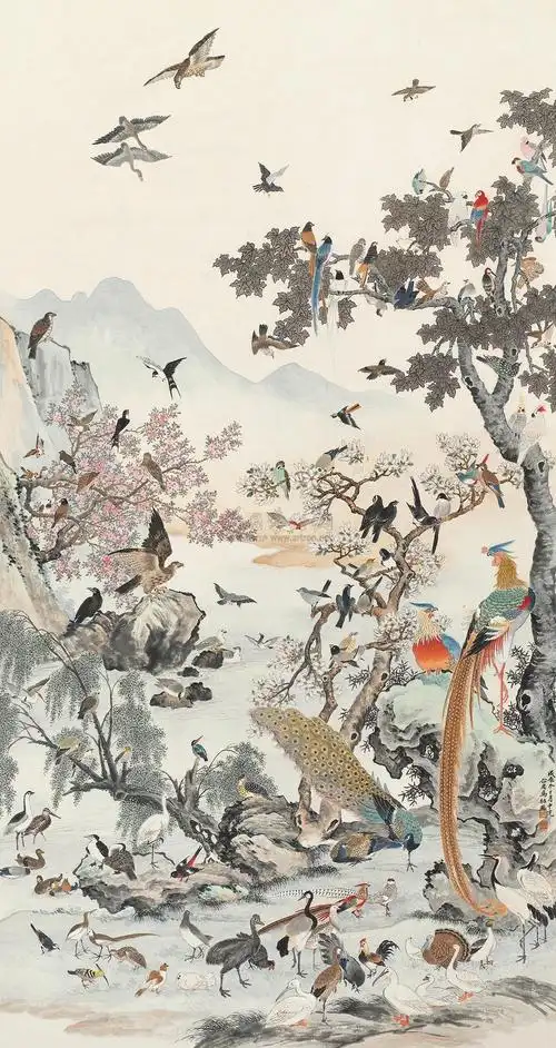 百鸟朝凤 立轴 设色纸本】拍卖品_图片_价格_鉴赏_绘画_雅昌艺术品